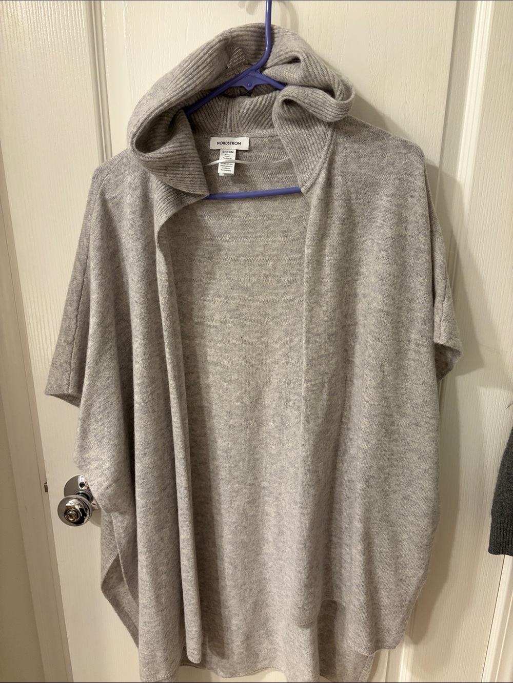 Nordstrom Gray Hooded Short-Sleeve Poncho Sweater